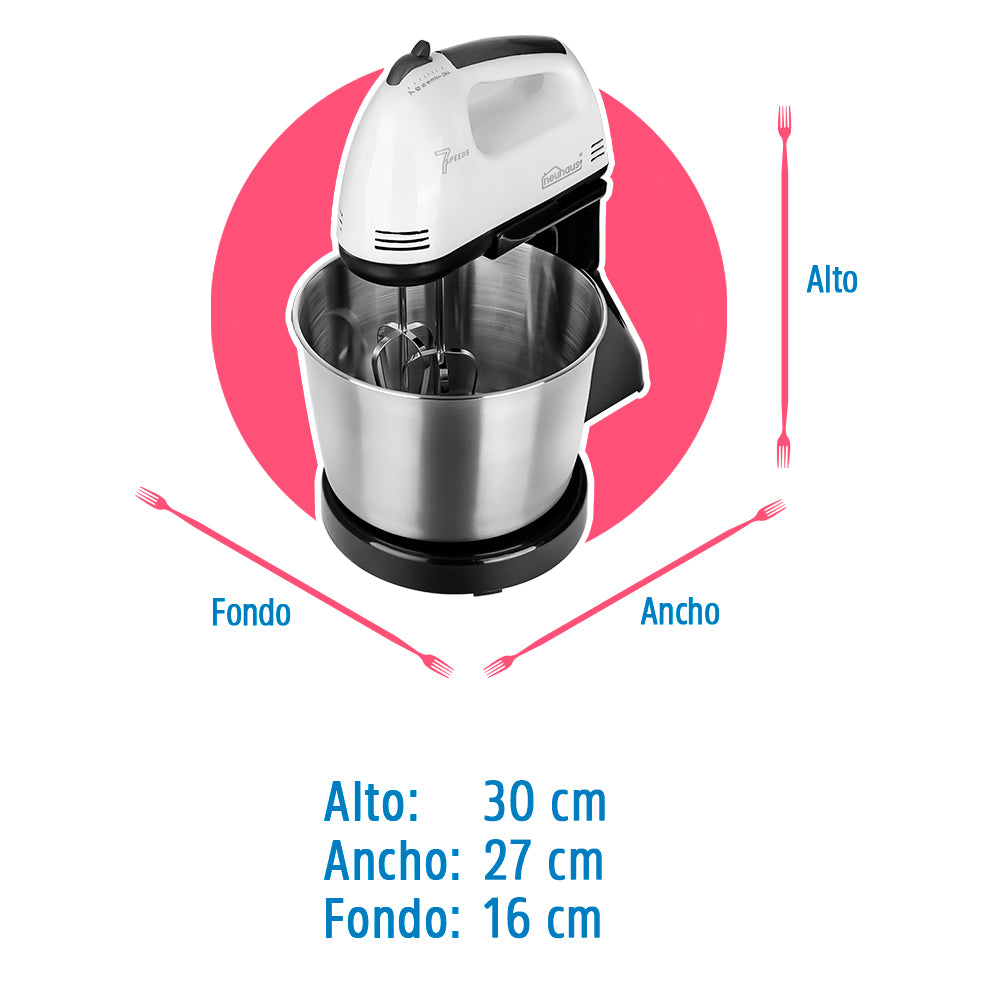 Batidora de mano con tazón de acero inoxidable 7 velocidades Mixer max Neuhaus