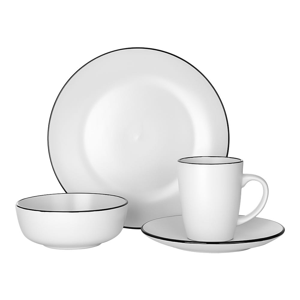 Vajilla redonda de cerámica 16 piezas blanco con filo negro Zury Chefmaker