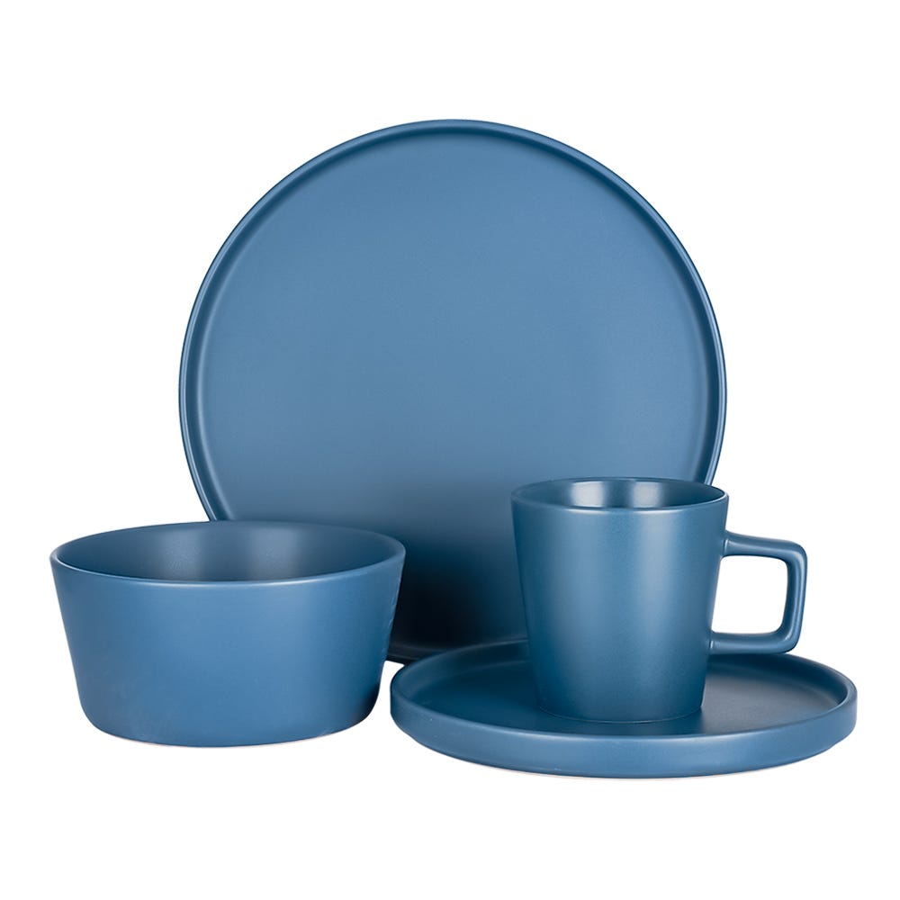 Vajilla redonda de cerámica 16 piezas azul Praga Chefmaker