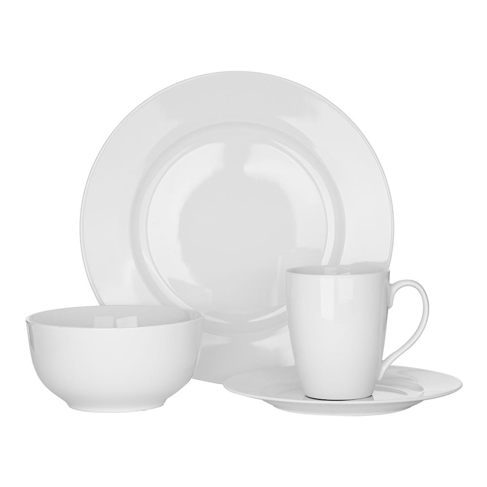Vajilla redonda de porcelana 16 piezas blanco Quebec Chefmaker