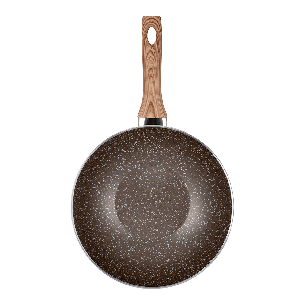 Sartén wok de aluminio 28.5 cm Carrara beige Flamel – vista superior del interior antiadherente