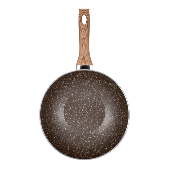 Sartén wok de aluminio 28.5 cm Carrara beige Flamel – vista superior del interior antiadherente
