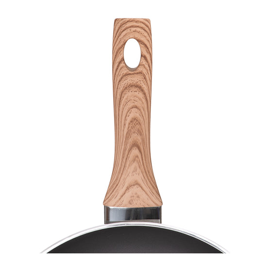 Sartén wok de aluminio 28.5 cm Carrara beige Flamel – detalle del mango tipo madera