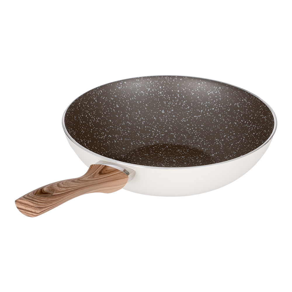 Sartén wok de aluminio 28.5 cm Carrara beige Flamel – vista tres cuartos del interior