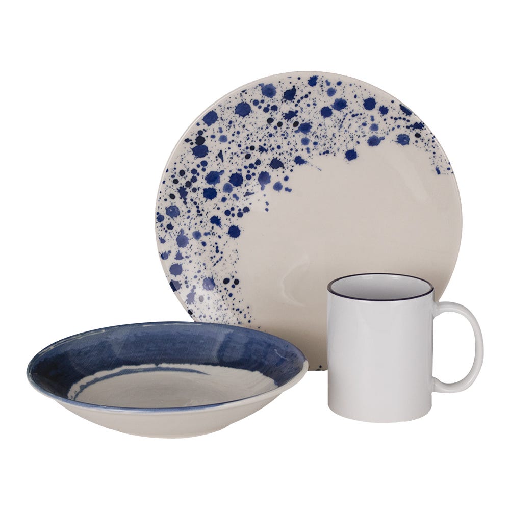 Vajilla de cerámica decorada 9 piezas Blue Wabe 1VAJ0920PBWA3 Ánfora