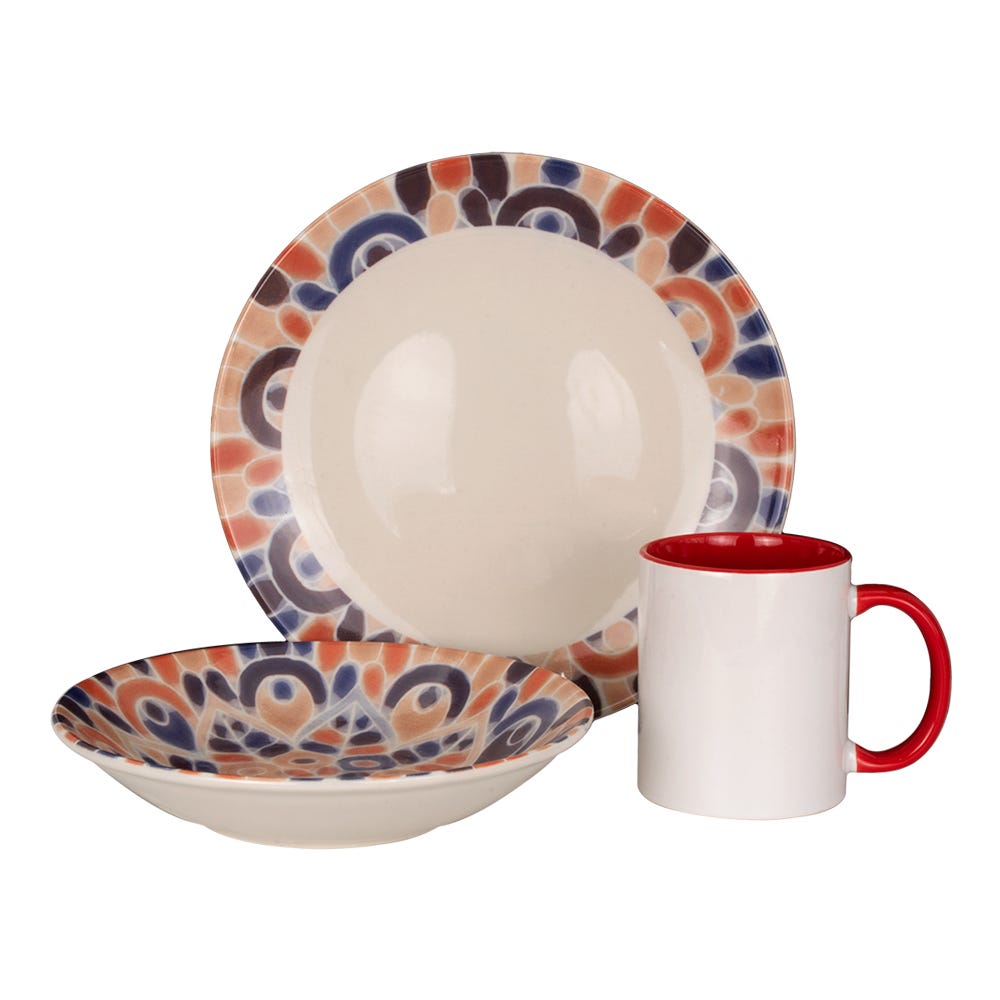 Vajilla de cerámica decorada 12 piezas Cítrico 1VAJ1220PCIT3 Ánfora