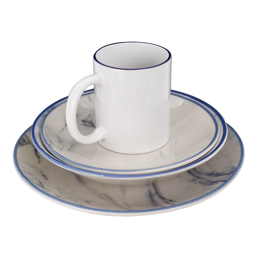 Vajilla de cerámica decorada 16 piezas Sierra – juego servido: taza sobre platos