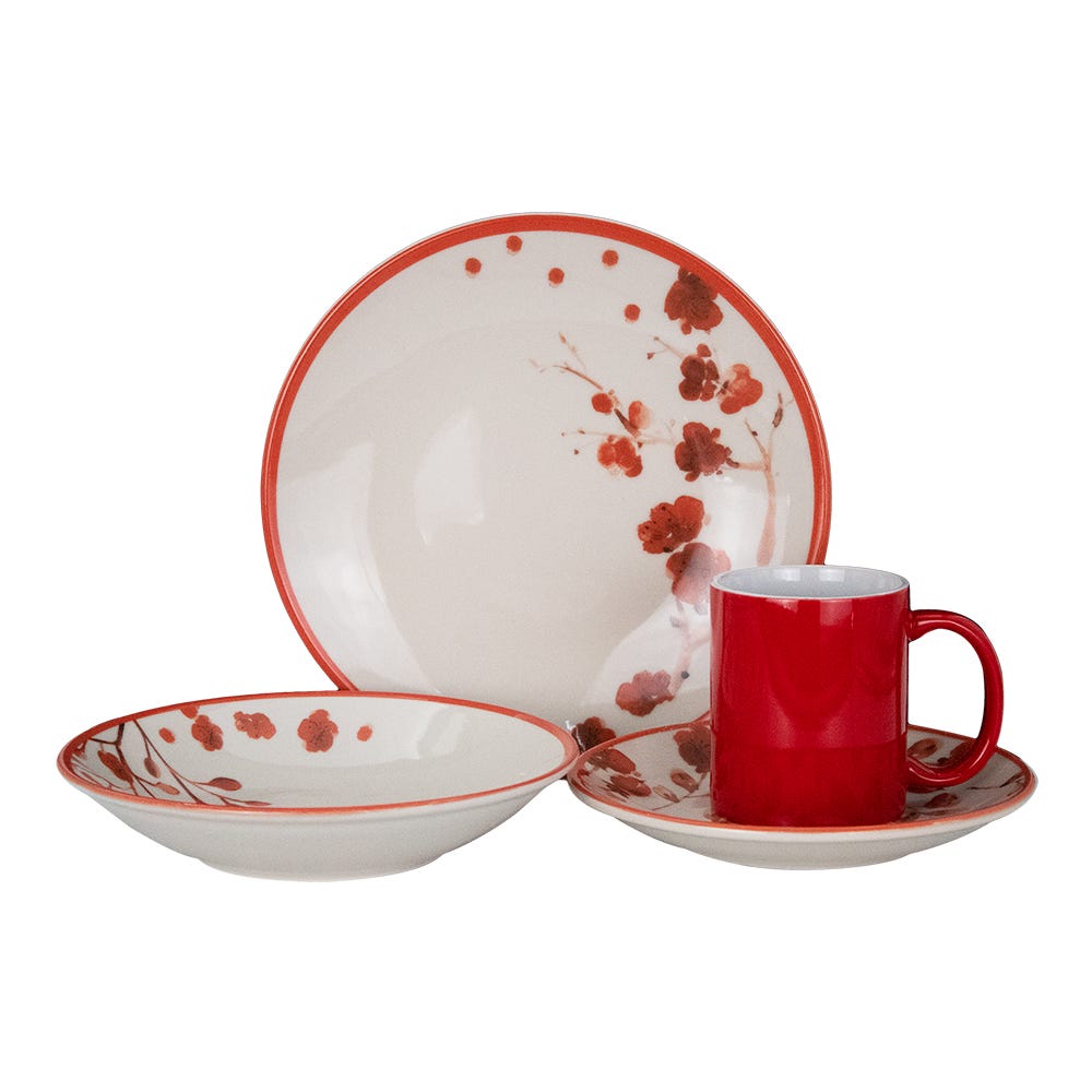 Vajilla de cerámica decorada 16 piezas Peach Blossom Love 1VAJ162024353 Ánfora