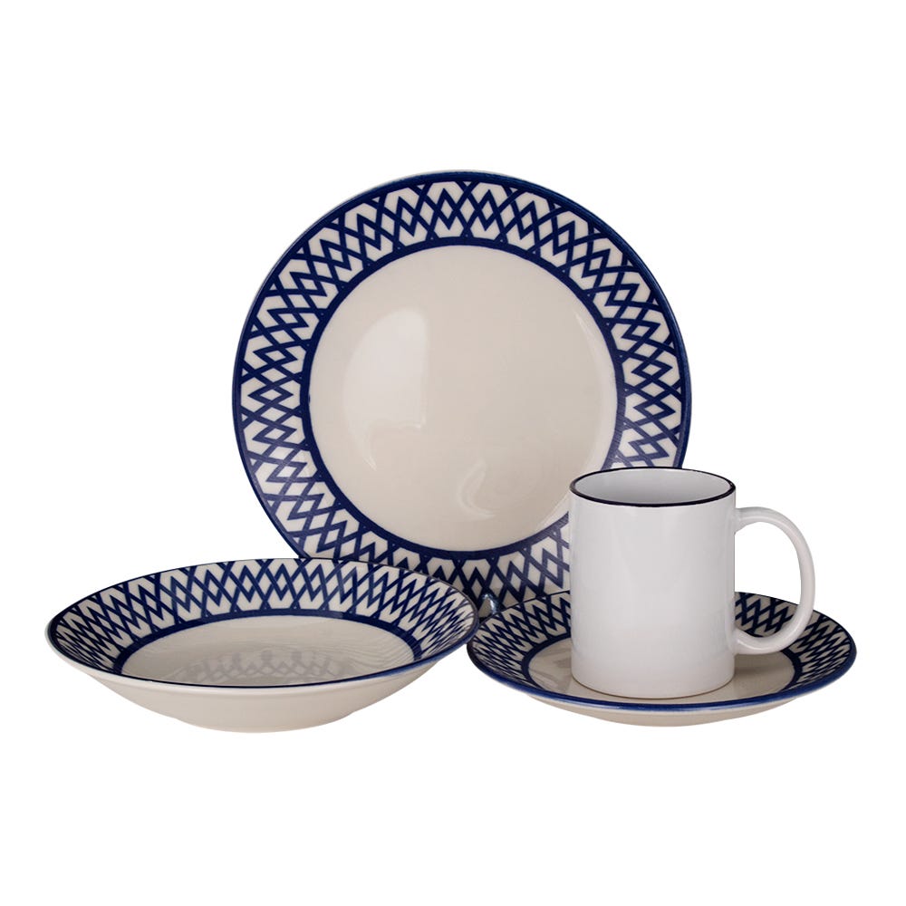 Vajilla de cerámica decorada 16 piezas Paralelos 1VAJ162024383 Ánfora