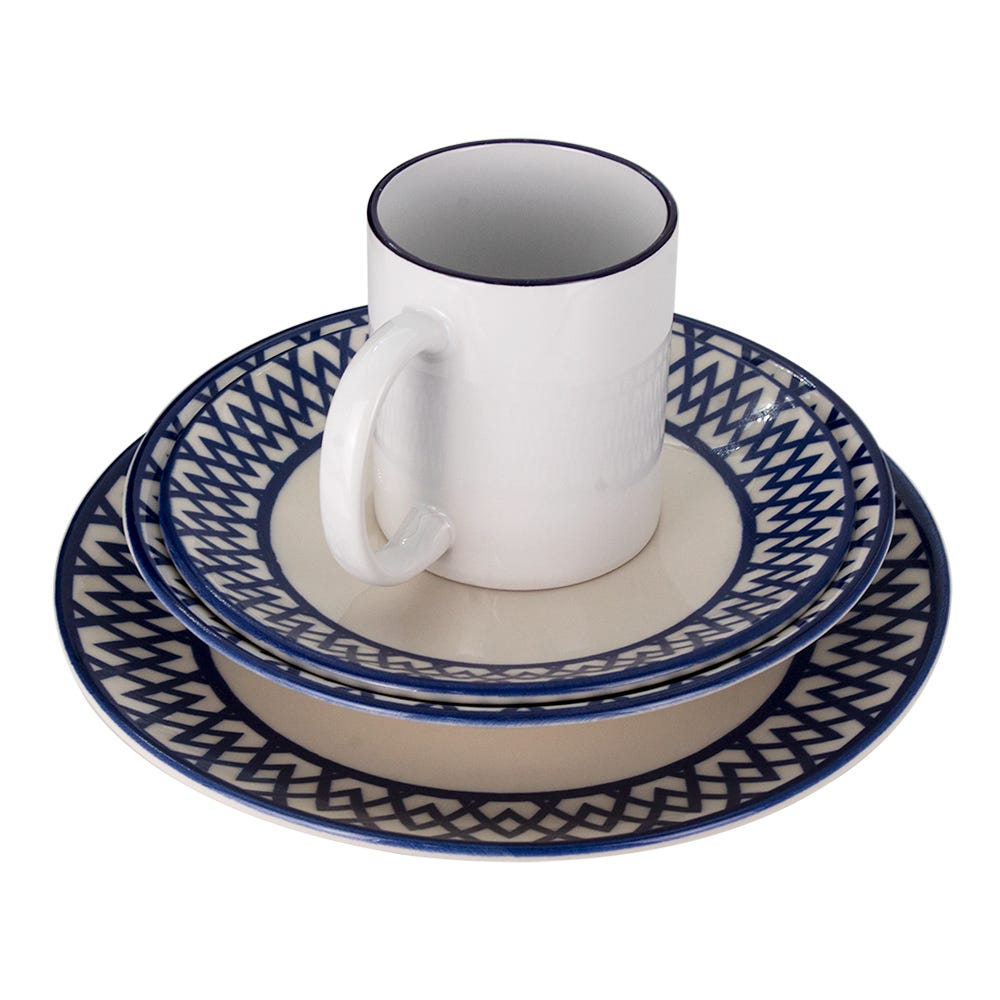 Vajilla de cerámica decorada 16 piezas Paralelos 1VAJ162024383 Ánfora