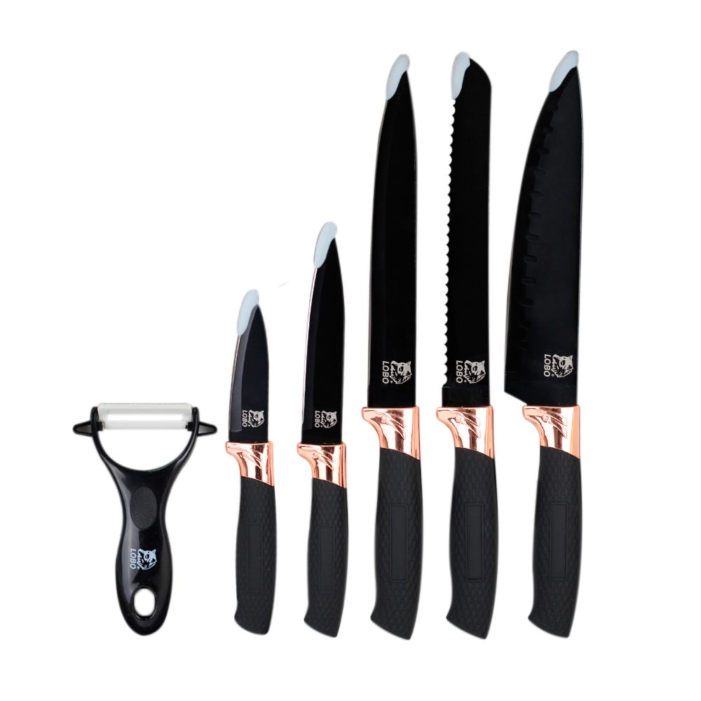Set 5 cuchillos y pelador cerámica negro