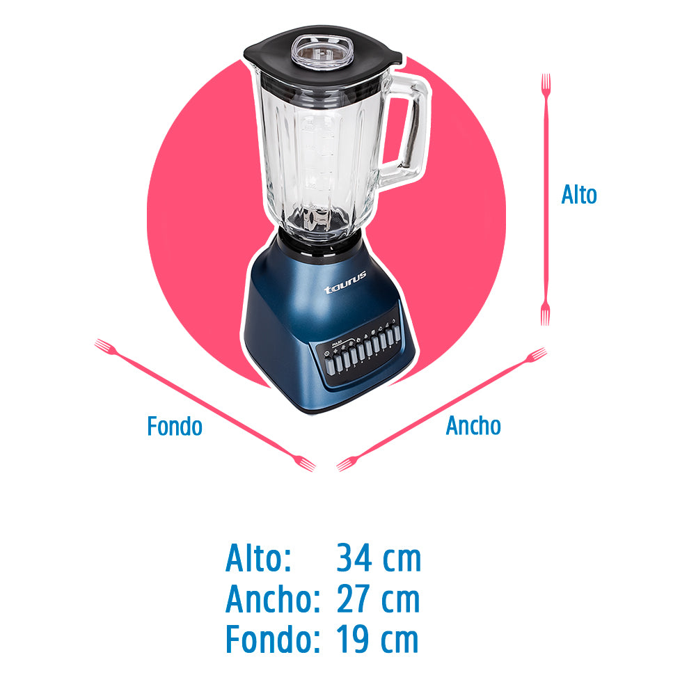 Licuadora 10 velocidades vaso de vidrio azul Multiblend M91200020 Taurus