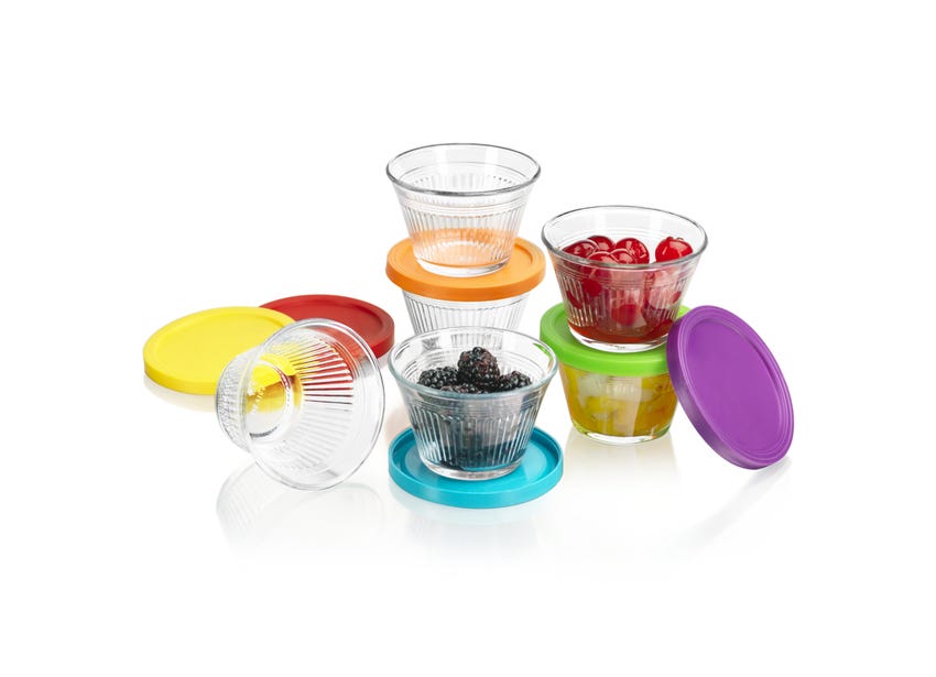 Juego de 6 flaneras con tapa de colores Santa Elenita