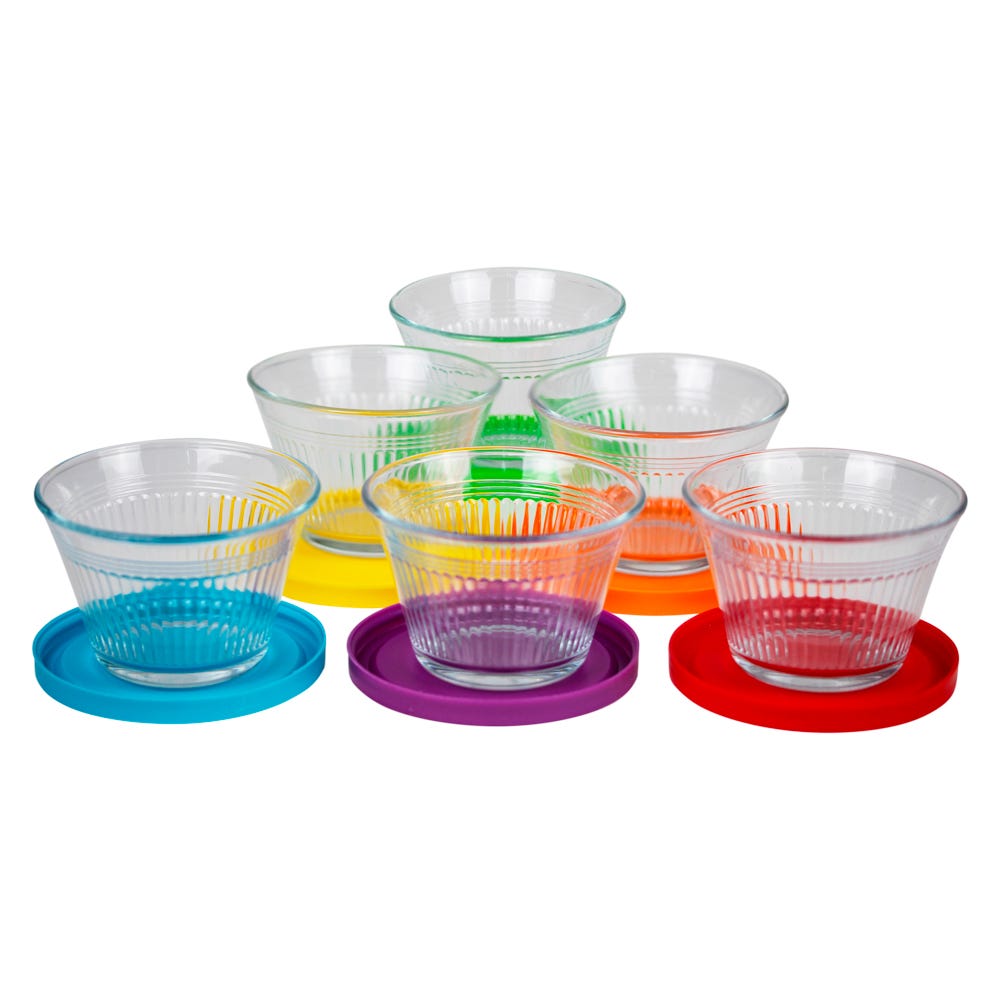 Juego de 6 flaneras con tapa de colores Santa Elenita