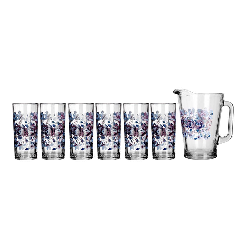 Juego de agua de vidrio 7 piezas flores tita C431 Crisa