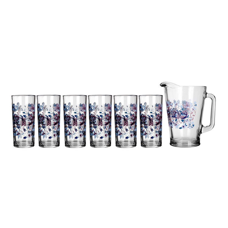 Juego de agua de vidrio 7 piezas flores tita C431 Crisa