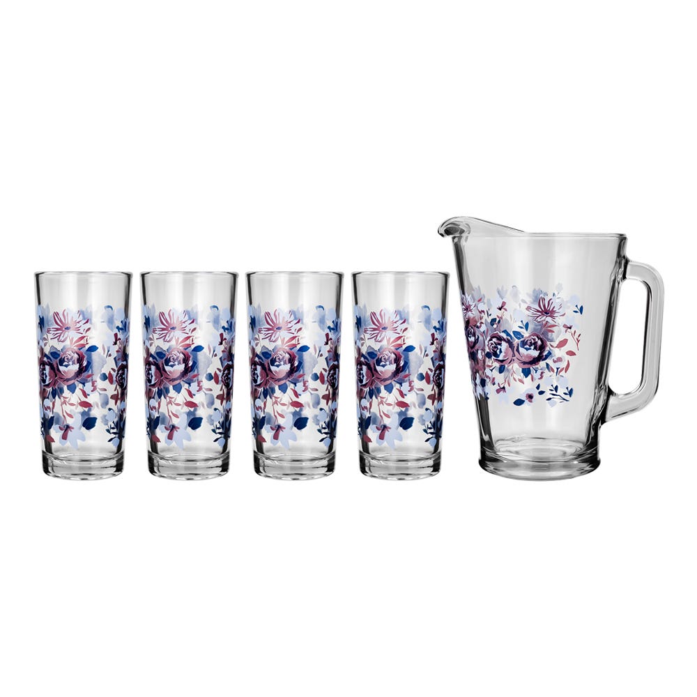 Juego de agua de vidrio 5 piezas flores tita 8639 Crisa