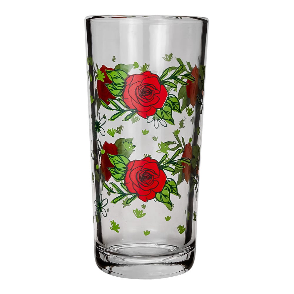 Juego de agua de vidrio 7 piezas rosas rojas C431 Libbey