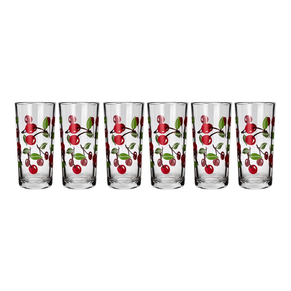 Juego de 6 vasos de vidrio 250 ml Cerezas 9660/1724008 Crisa