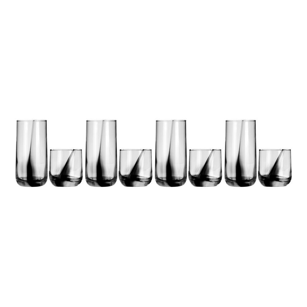 Juego de 8 vasos de vidrio listón negro A382CR Crisa