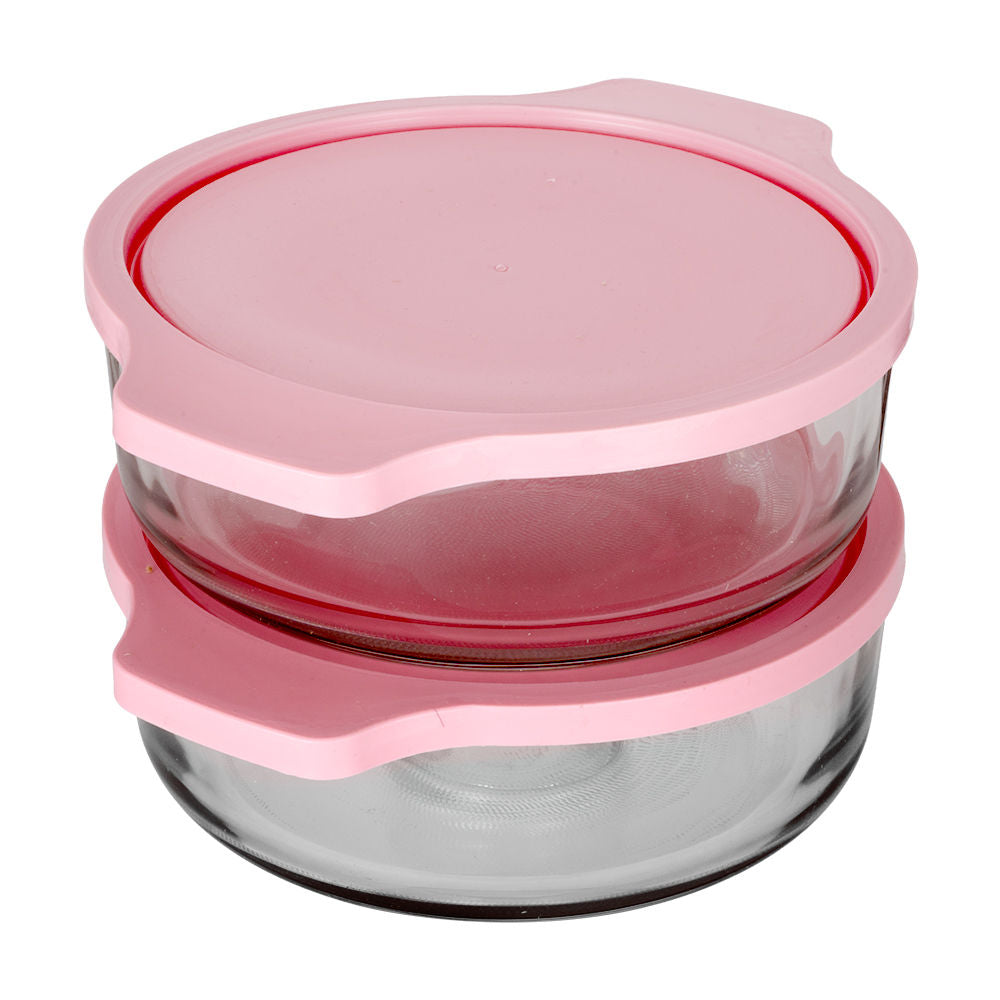 Juego de 2 cacerolas de vidrio con tapa rosa 497 Pyr-O-Rey