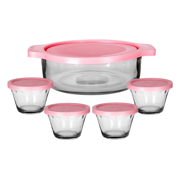 Juego de hornear 10 piezas de vidrio con tapa rosa E312 Pyr-O-Rey