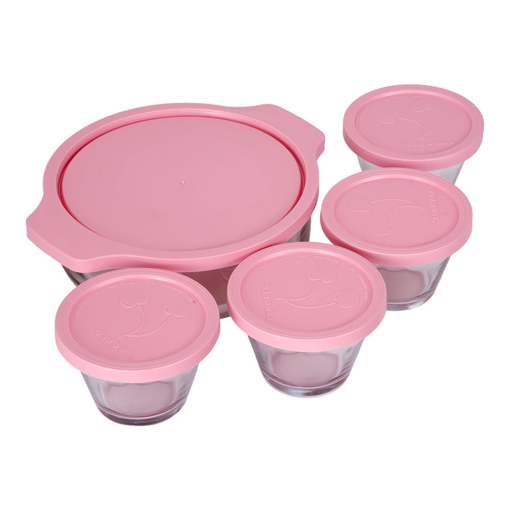 Juego de hornear 10 piezas de vidrio con tapa rosa E312 Pyr-O-Rey