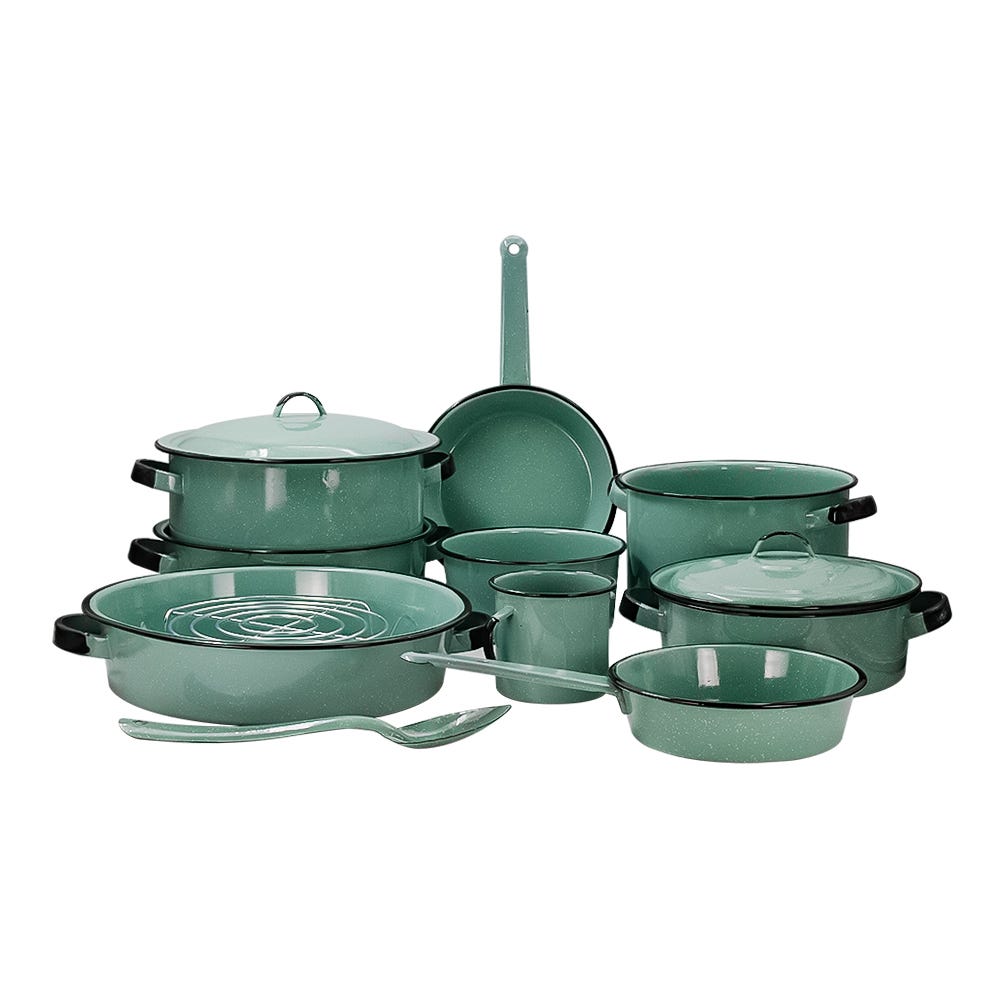 Batería de peltre 13 piezas Yaqui verde 36729/312893 Cinsa