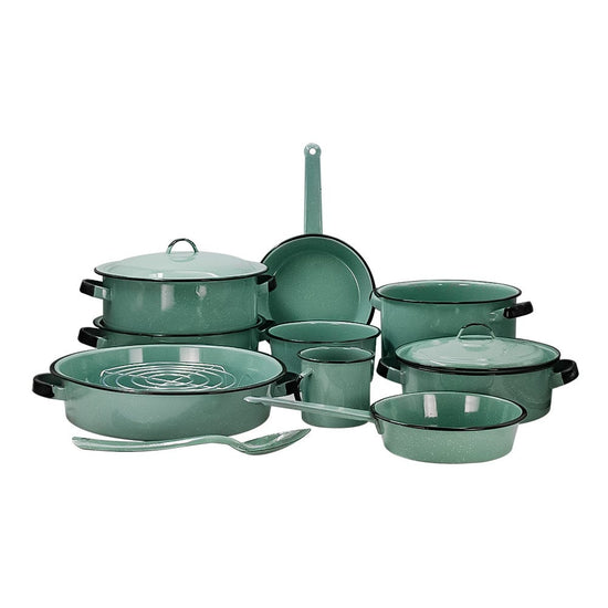 Batería de peltre 13 piezas Yaqui verde 36729/312893 Cinsa