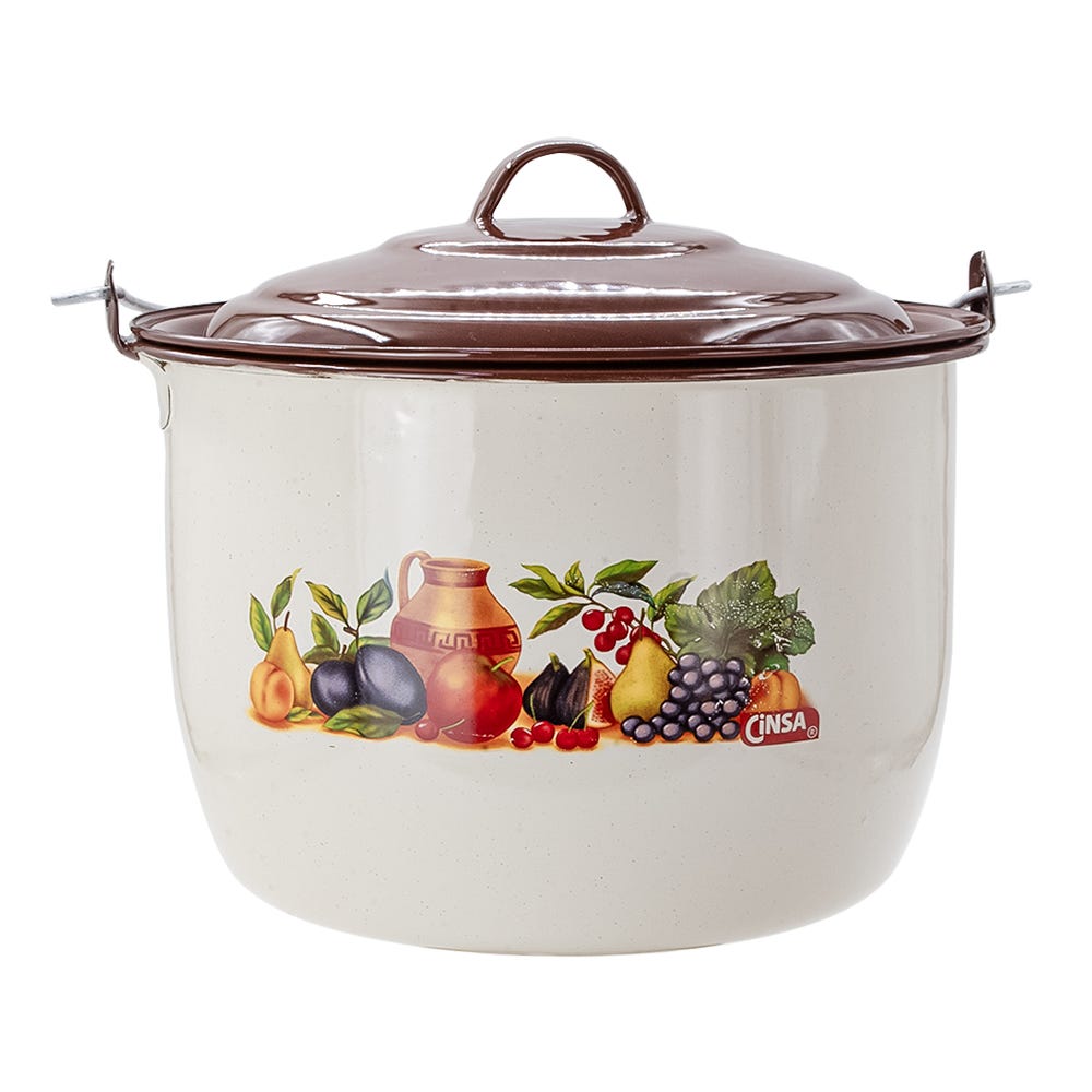 Batería de cocina de acero vitrificado Popular Sofia 10 piezas crema decorado 305747 Cinsa