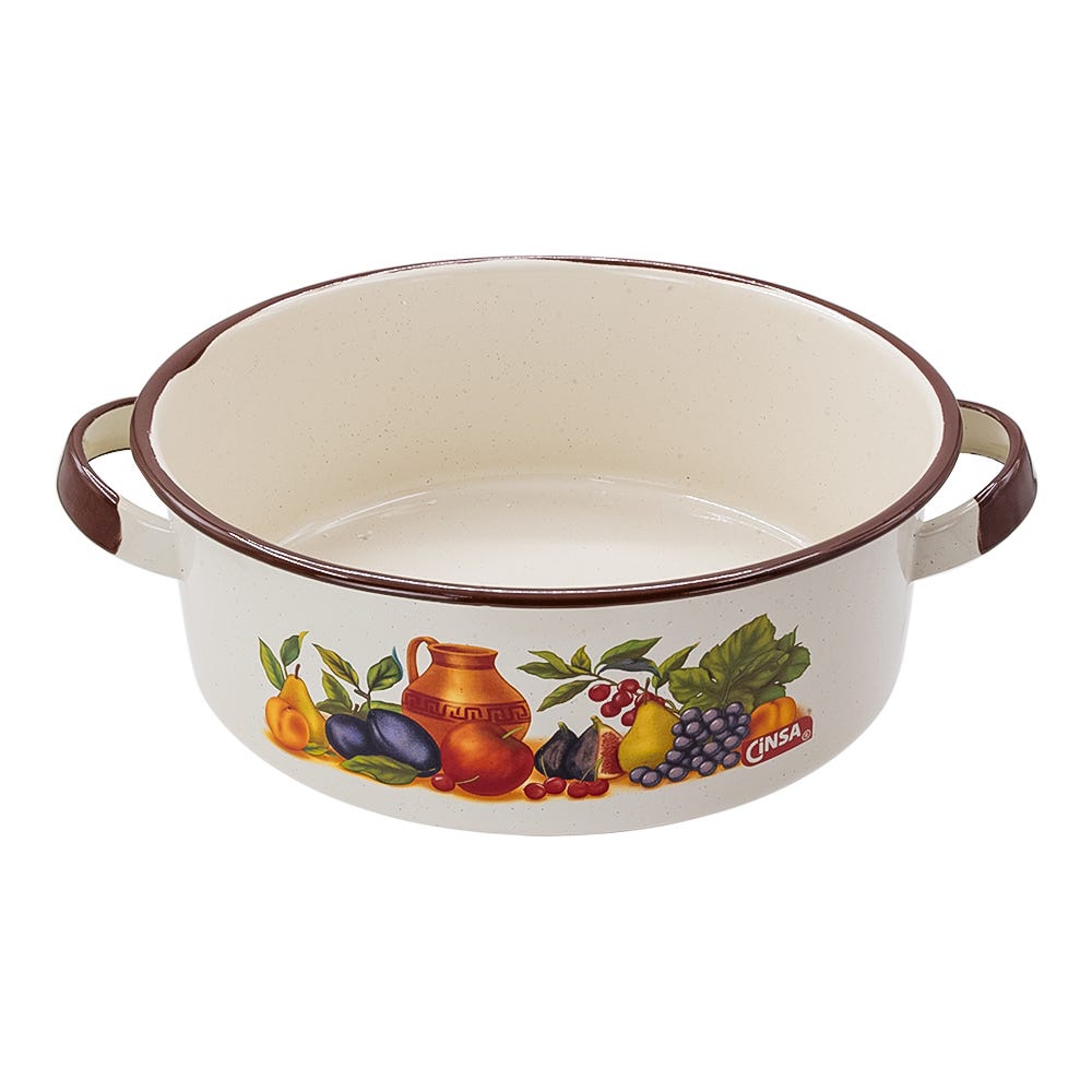 Batería de cocina de acero vitrificado Popular Sofia 10 piezas crema decorado 305747 Cinsa