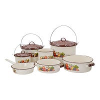 Batería de cocina de acero vitrificado Popular Sofia 10 piezas crema decorado 305747 Cinsa