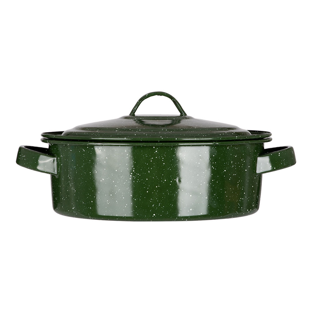 Budinera de acero vitrificado 24.5 cm con tapa verde jaspeado 323580 Cinsa