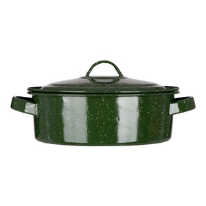 Budinera de acero vitrificado 24.5 cm con tapa verde jaspeado 323580 Cinsa