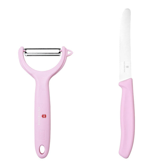 Juego de cuchillo y pelador Victorinox horizontal rosa