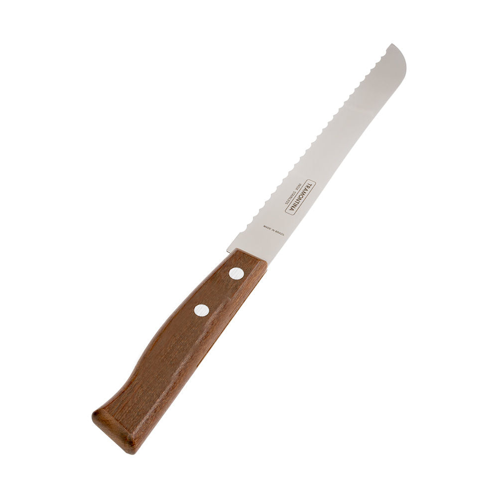 Cuchillo para pan de acero inoxidable mango madera 7" Tramontina – cuchillo, vista diagonal