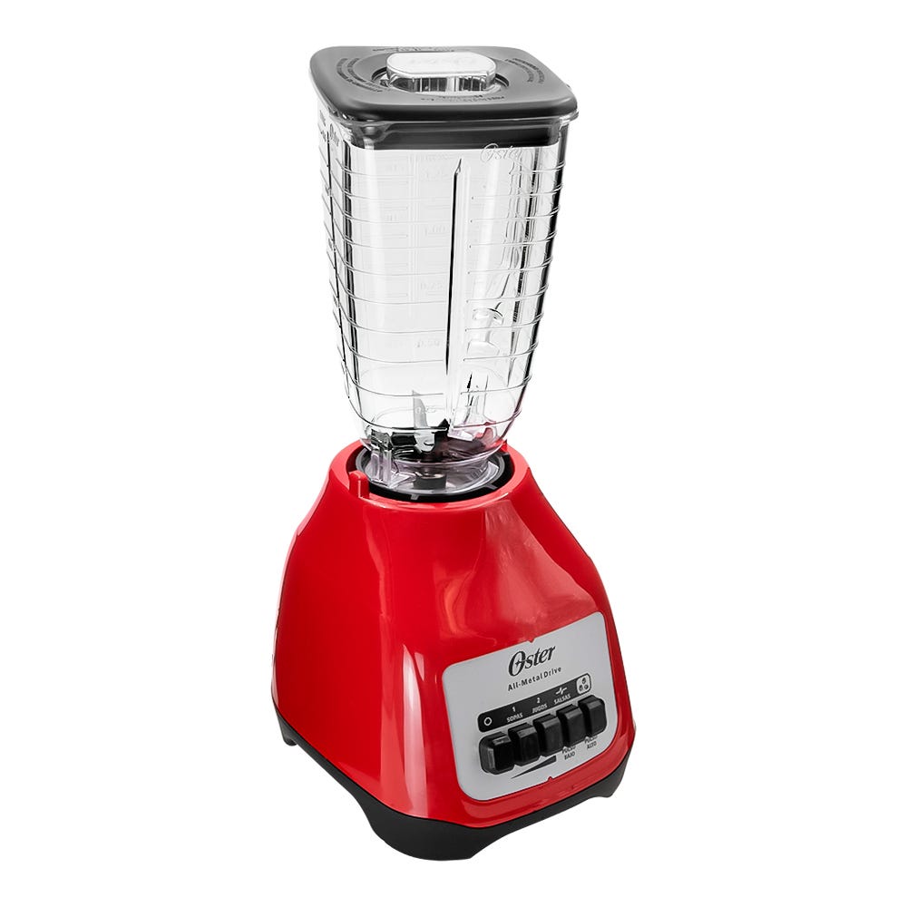 Smoothie Matutino: Licuadora Soho Lite Roja Oster + 4 Vasos de vidrio de 600 ml Kim Glass