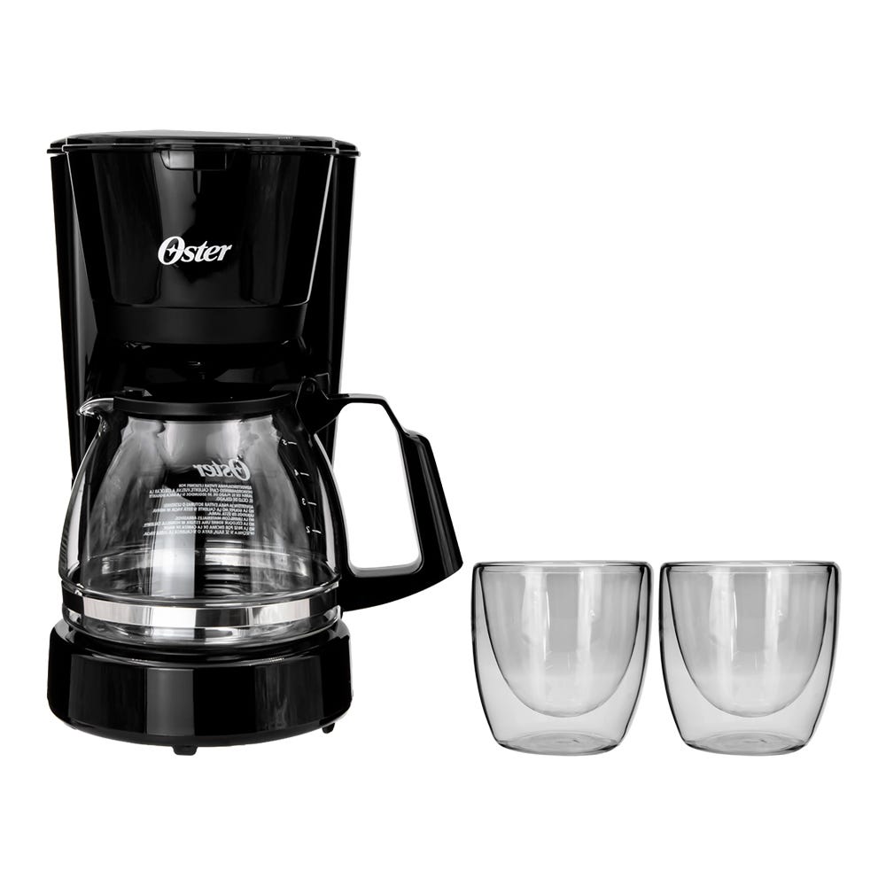 Despertar Aromático: Cafetera de 5 tazas Oster + Juego de 2 vasos doble pared HSH
