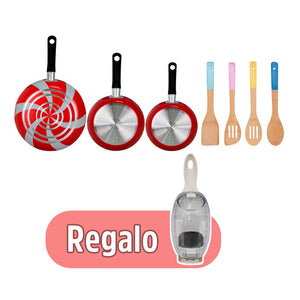 Chef Ecológico: Juego de 3 sartenes Caramelo Ekco + Juego de 4 utensilios de bambú HSH