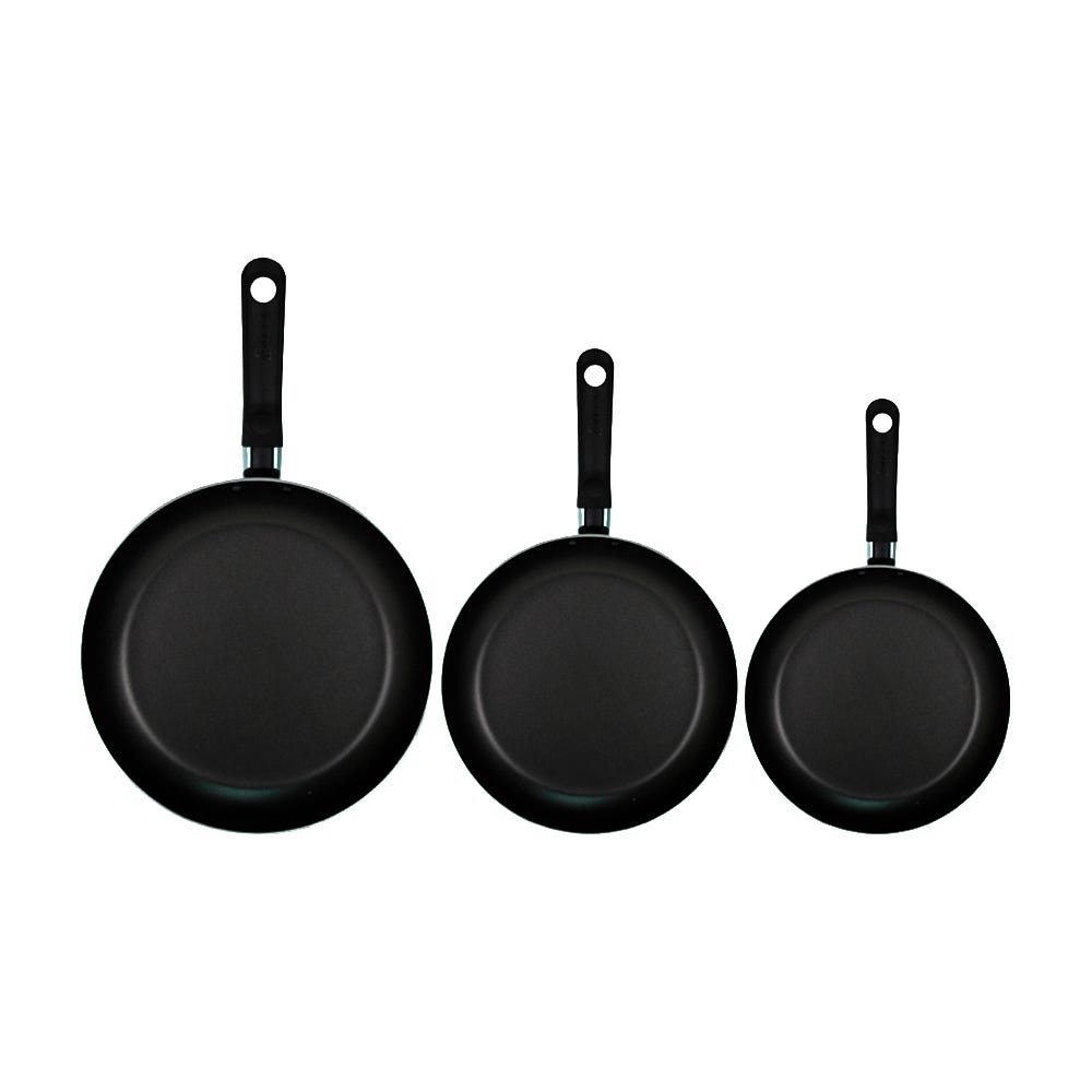 Chef Ecológico: Juego de 3 sartenes Caramelo Ekco + Juego de 4 utensilios de bambú HSH