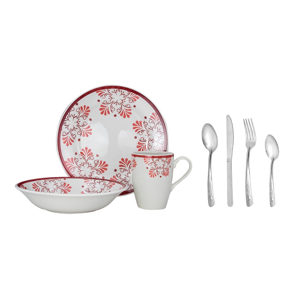 Mesa De Gala: Vajilla Sofía 9 piezas + Juego de cubiertos de 24 piezas Maya Möven