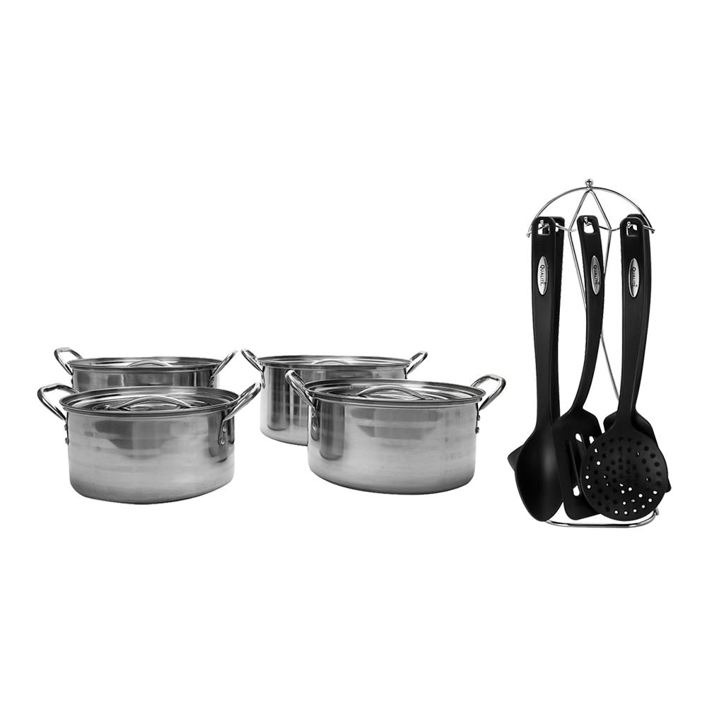 Horneado Perfecto: Juego de Ollas 8 piezas Hot Spot + Juego de 5 utensilios con base Qualité