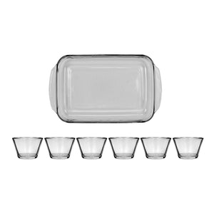 Pack Postre para consentir: Bandeja rectangular Lunita + Juego de 6 flaneras Glassia