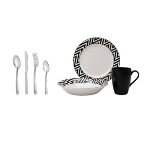 Pack Anfitrión de lujo: Vajilla de cerámica 9 piezas Corona + Juego de cubiertos 24 piezas Möven