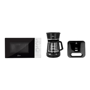 Pack Desayunos perfectos, sin prisas: Horno de microondas Oster + Sandwichera maker compacta Oster + Cafetera programable Oster