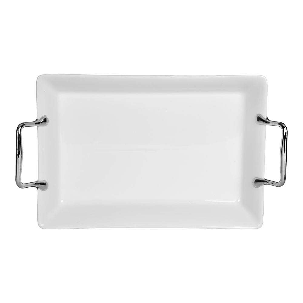 Charola de porcelana con asa 9.5 x 40 x 24 cm blanca 95168 Ranieri