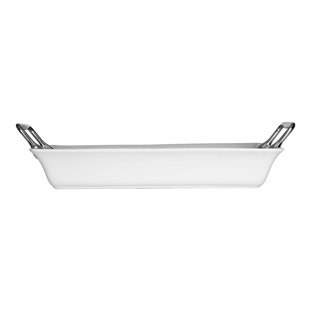Charola de porcelana con asa 9.5 x 40 x 24 cm blanca 95168 Ranieri
