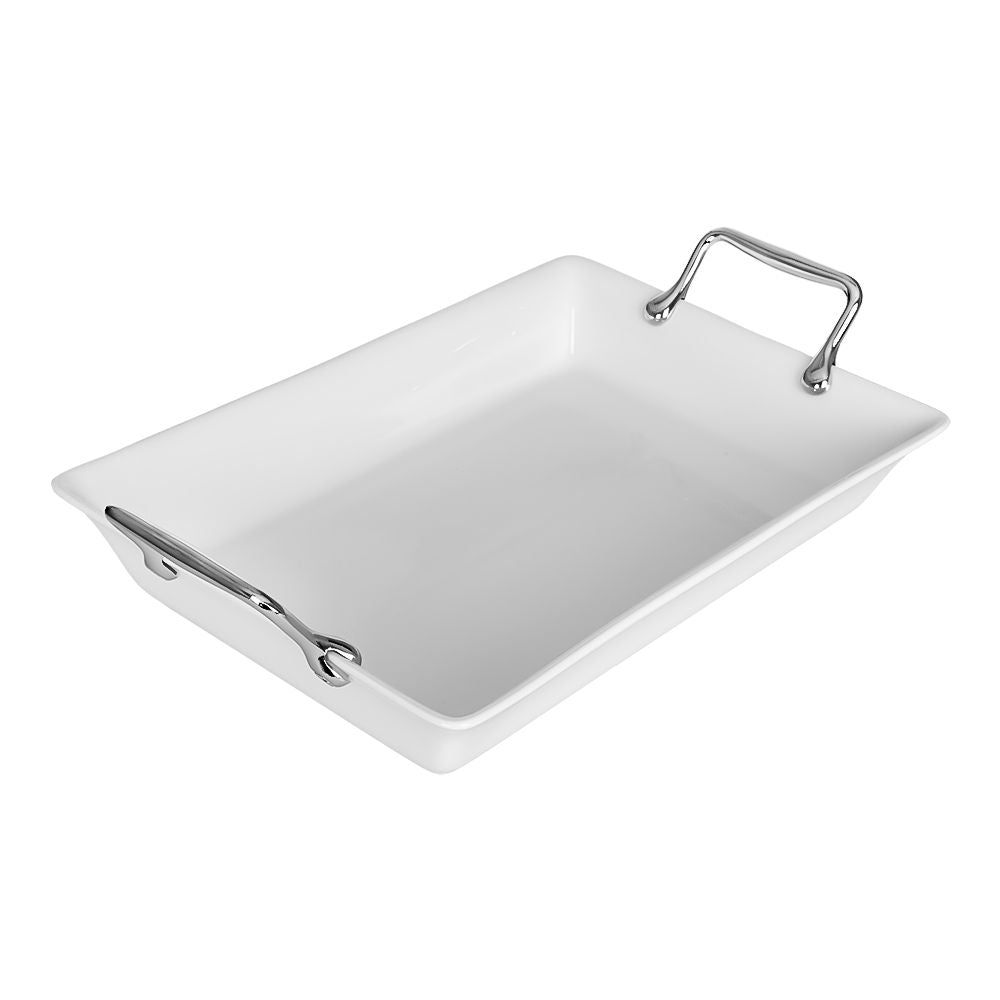 Charola de porcelana con asa 9.5 x 40 x 24 cm blanca 95168 Ranieri