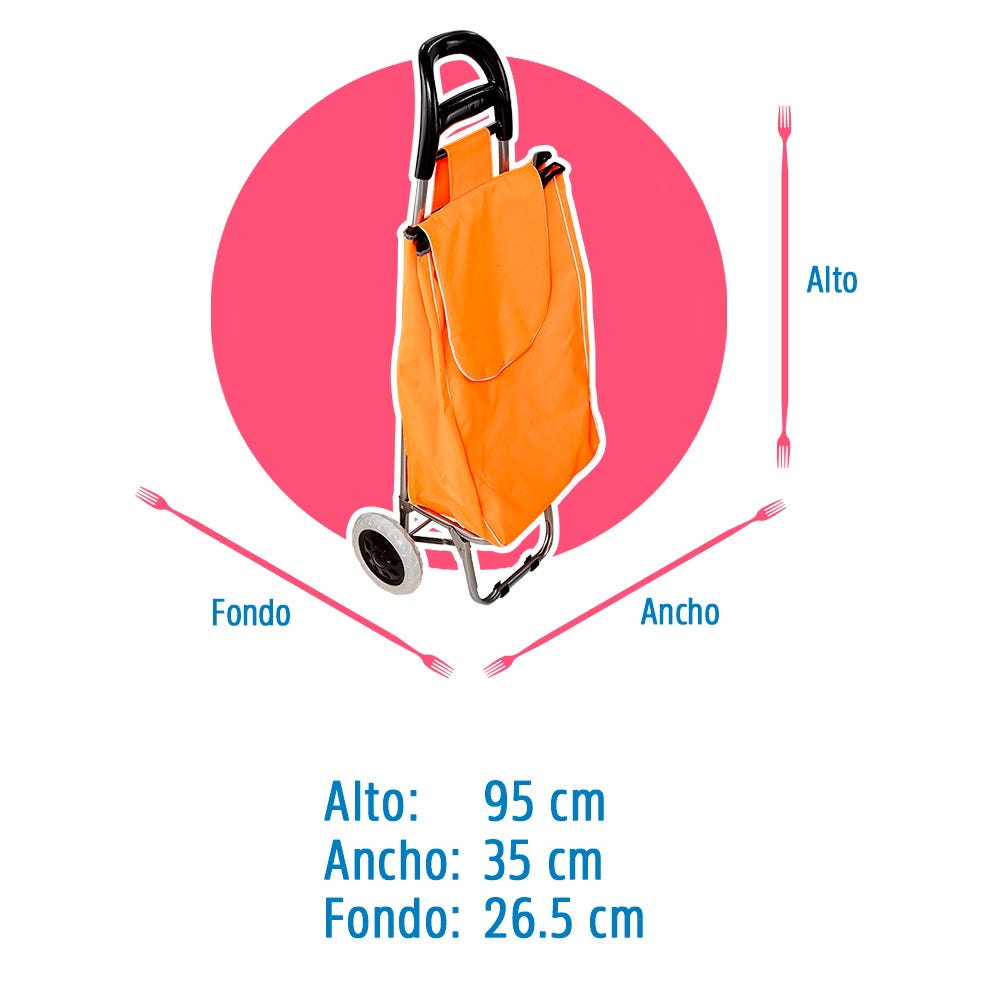 Carro de mandado plegable de acero y poliéster naranja pastel S/M Fast