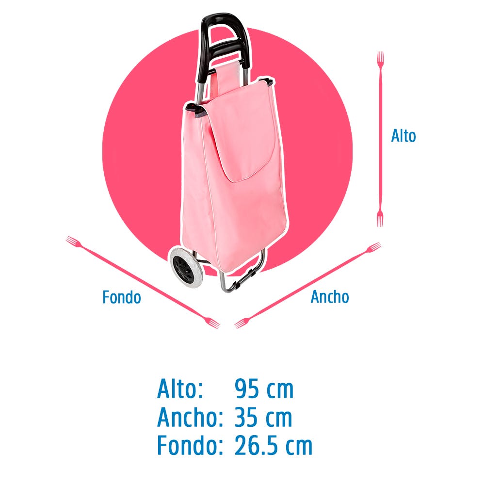 Carro de mandado plegable de acero y poliéster rosa pastel S/M Fast